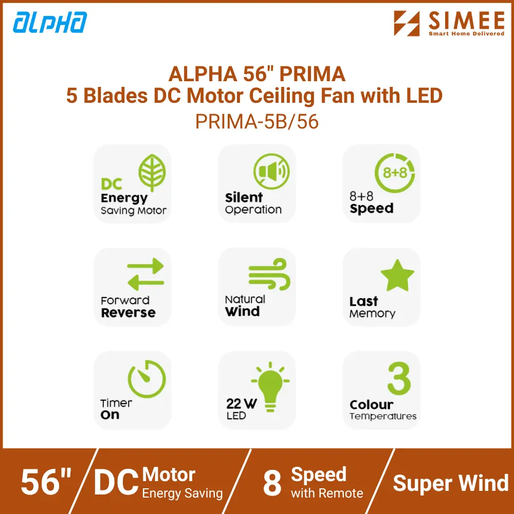 ALPHA 56_ PRIMA 5 Blades DC Motor Ceiling Fan PRIMA-5B_56 LED (7).webp