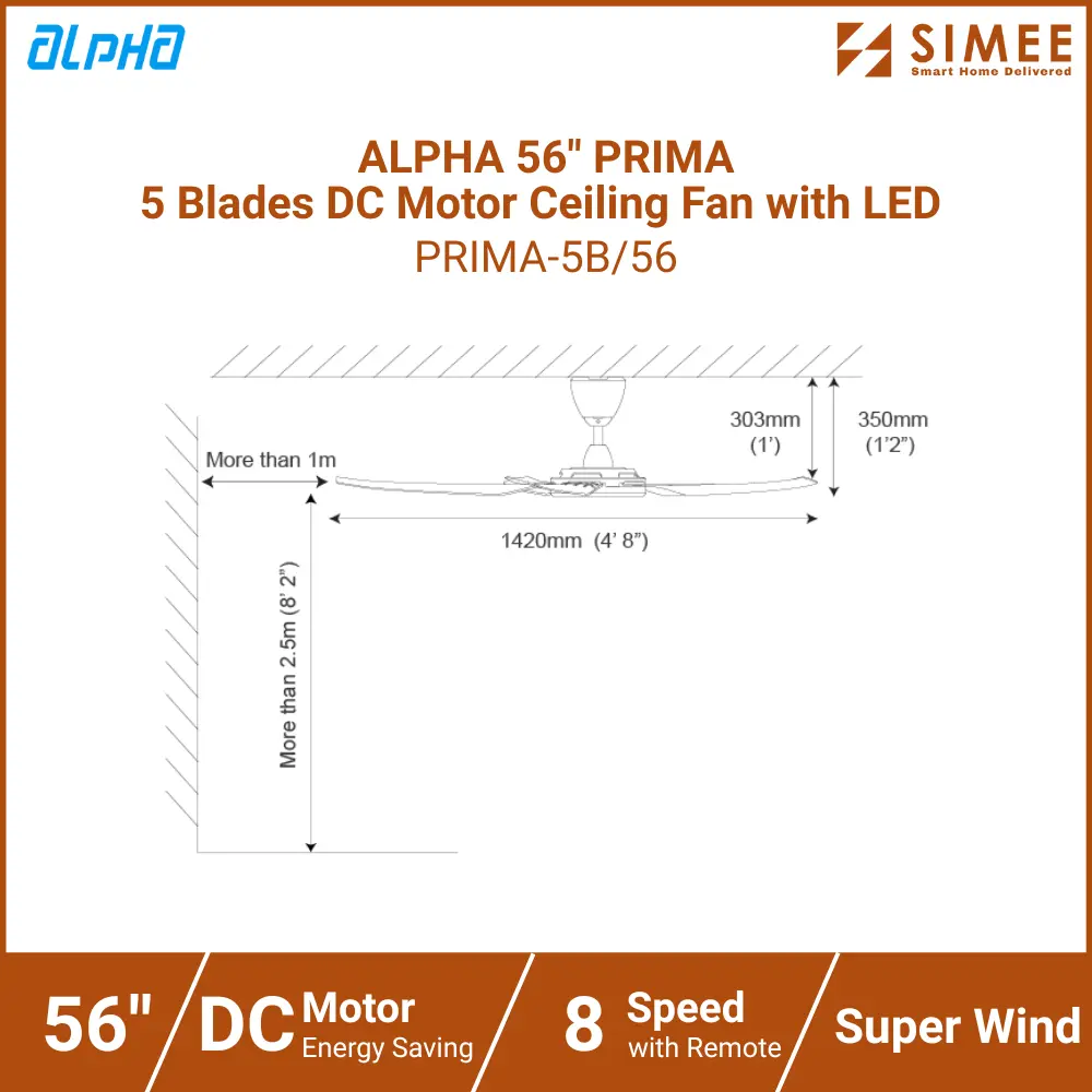 ALPHA 56_ PRIMA 5 Blades DC Motor Ceiling Fan PRIMA-5B_56  LED (2).webp