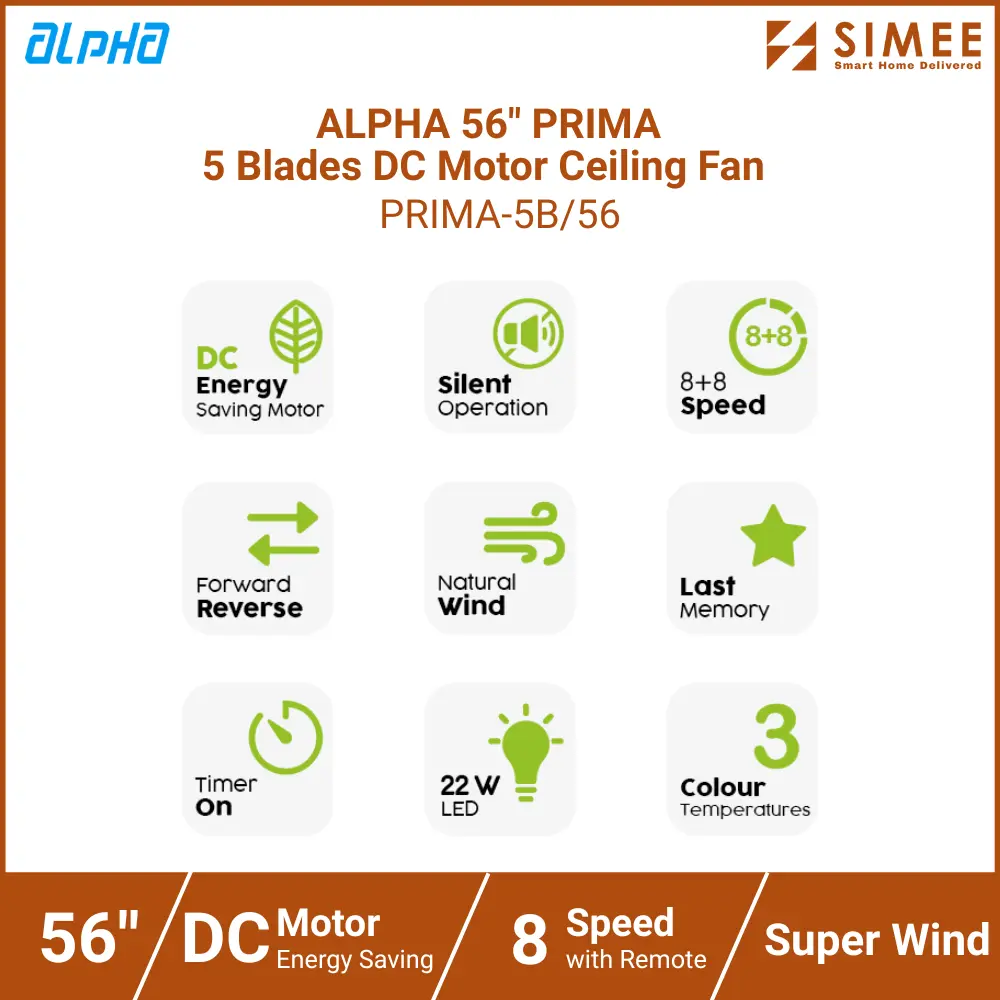ALPHA 56 PRIMA 5 Blades DC Motor Ceiling Fan PRIMA-5B56  .webp
