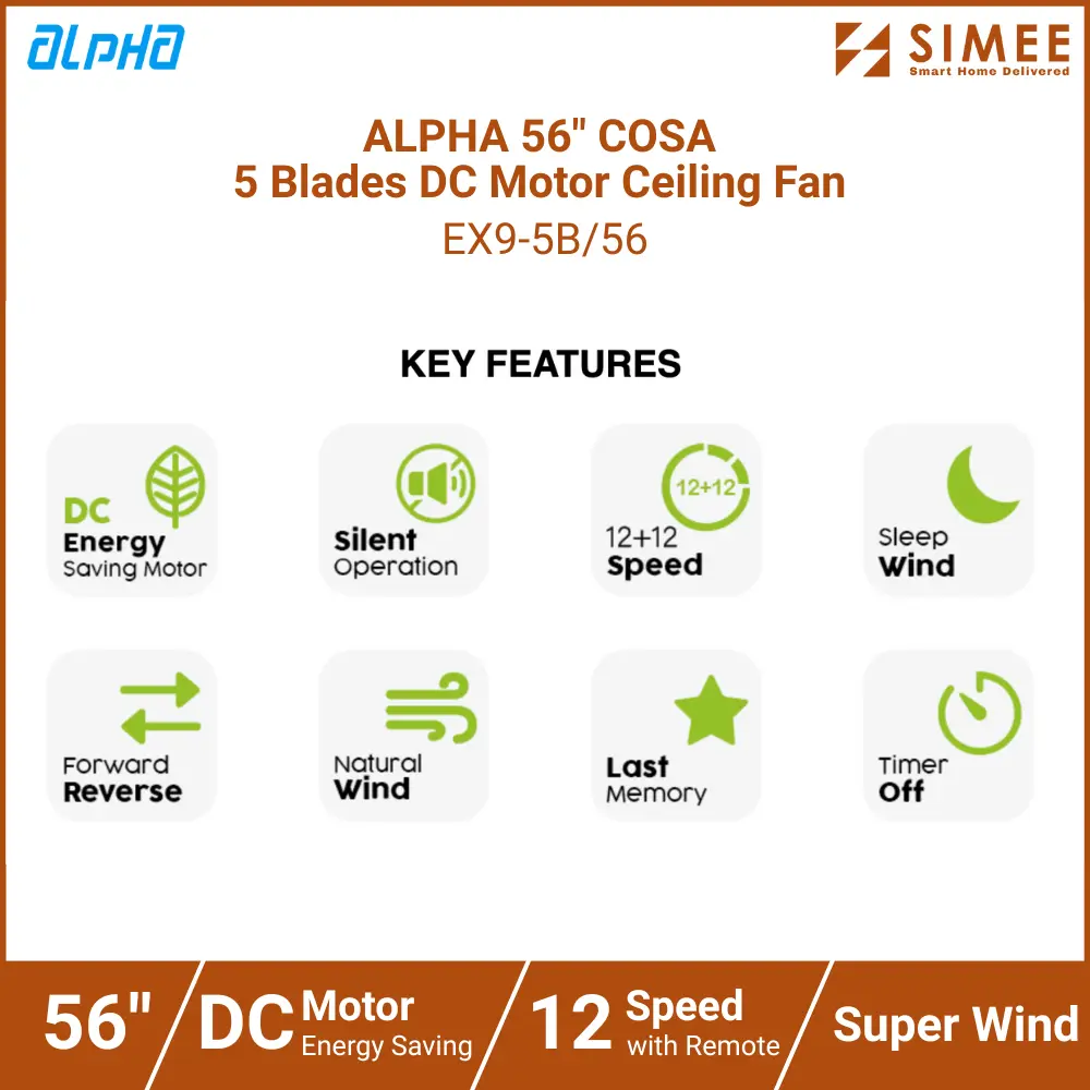 ALPHA 56_ COSA  5 Blades DC Motor Ceiling Fan EX9-5B_56 (6).webp