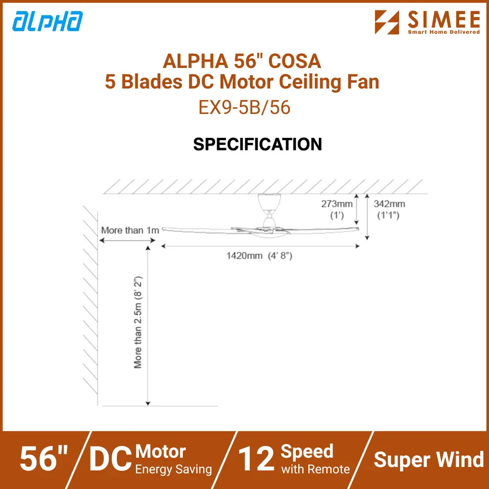 ALPHA 56_ COSA  5 Blades DC Motor Ceiling Fan EX9-5B_56 (11).webp