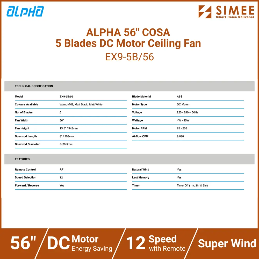 ALPHA 56_ COSA  5 Blades DC Motor Ceiling Fan EX9-5B_56 (12).webp