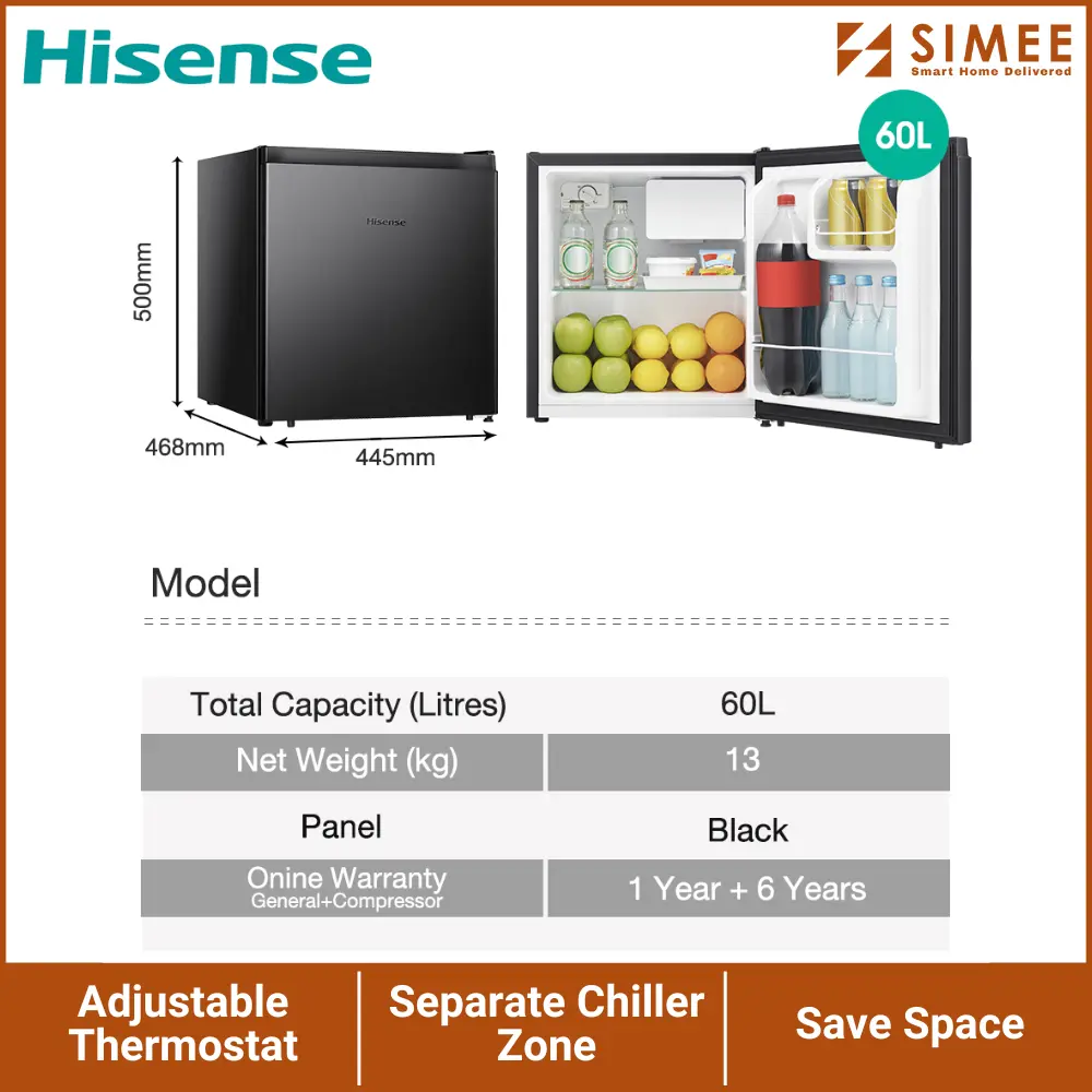 HISENSE REFRIGERATOR SINGLE DOOR RR60D4ABN (12).webp